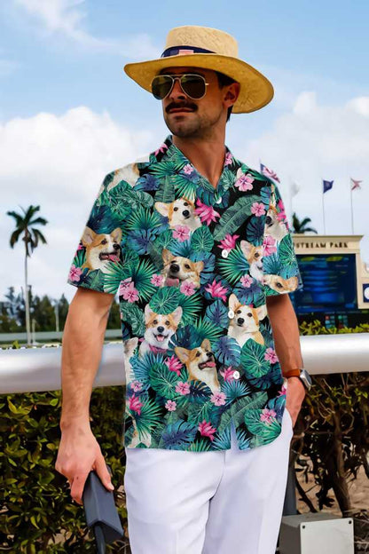 Nature's Beauty Tropical Corgi Dog Design Hawaiian Shirt,Hawaiian Shirt Gift, Christmas Gift