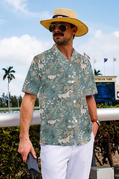 Drab Color Beautiful Horses Design Hawaiian Shirt,Hawaiian Shirt Gift, Christmas Gift