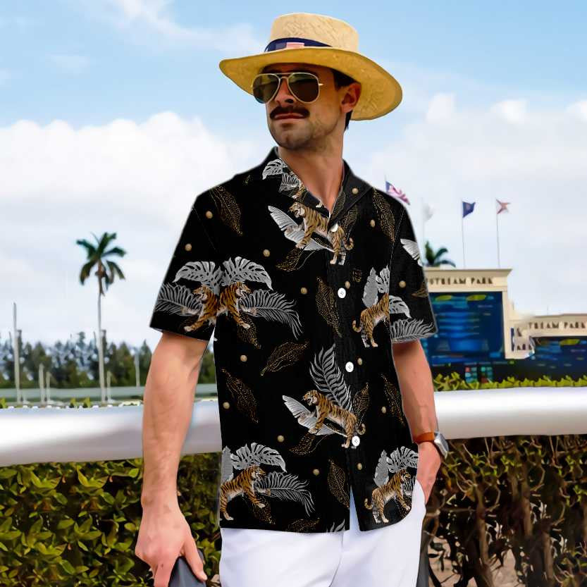 Nice Tiger With Palm Leaves Design Hawaiian Shirt,Hawaiian Shirt Gift, Christmas Gift