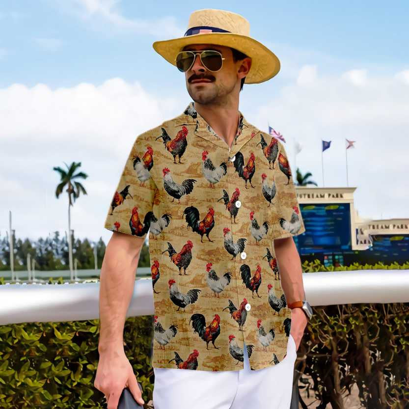 Cattle Farm Vintage Chicken Farm Design Hawaiian Shirt, Hawaiian For Gift