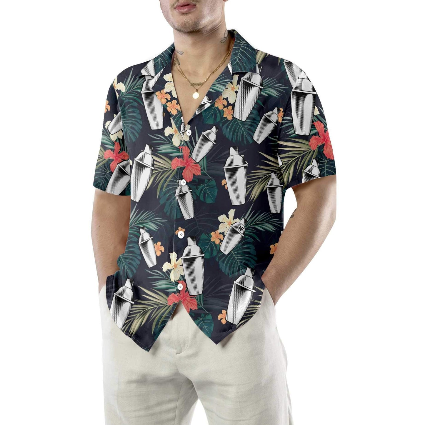 Tropical Pattern Bartender Flower Design Hawaiian Shirt,Hawaiian Shirt Gift, Christmas Gift