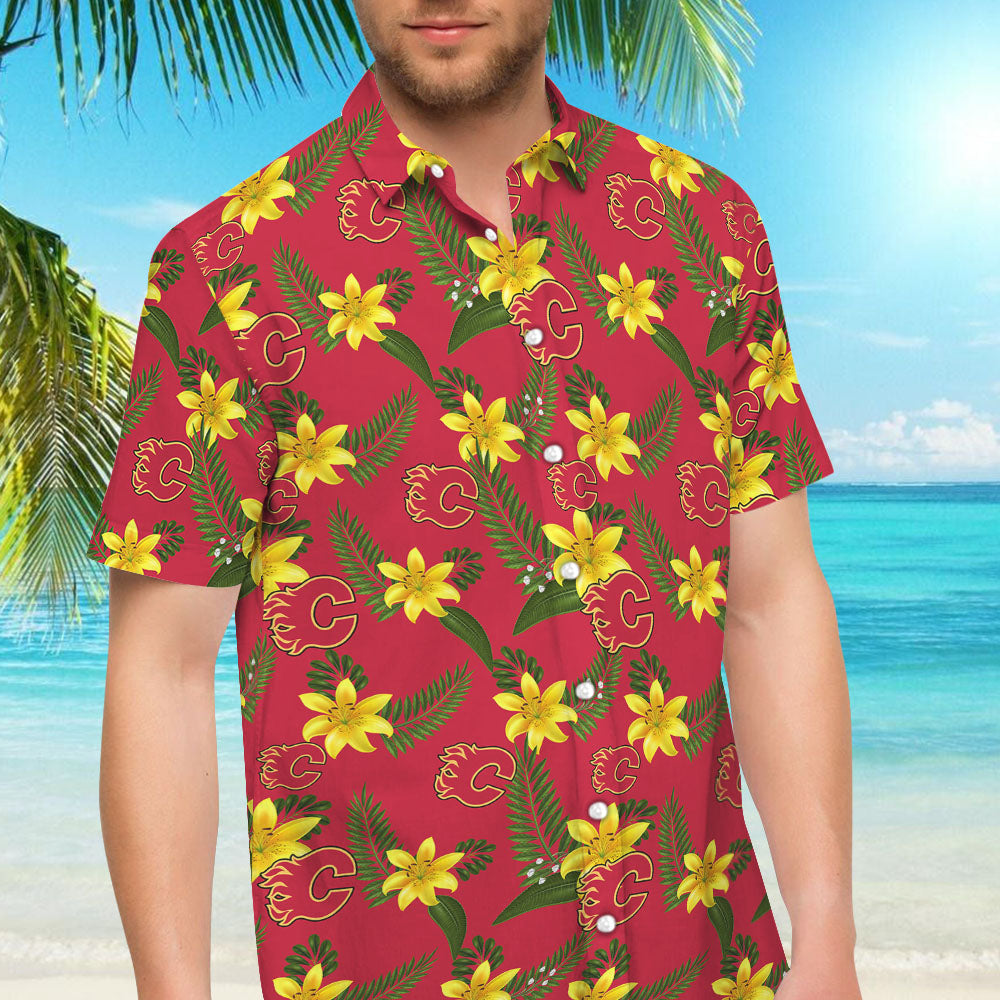 Calgary Flames Aloha Shirt Hawaiian Aloha Shirt Hawaiian Shorts Beach Short Shirt- Hawaiian Shirts -Hawaiian Shirt Gift, Christmas Gift
