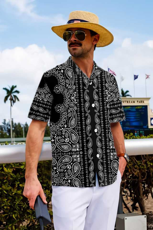 Black And White Paisley Texture Design Hawaiian Shirt, Hawaiian For Gift