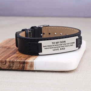 Dad To Son - Have Faith In How Far You Will Go Men's Leather Bracelet