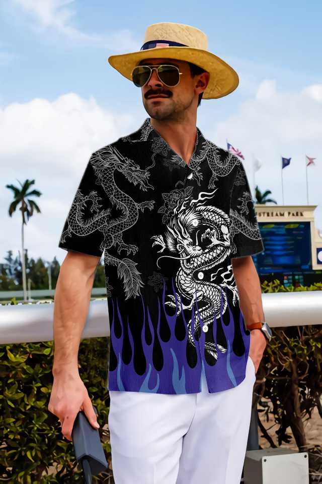 Dragon With Blue Flame Hawaiian Shirt_Hawaiian Shirt Gift, Christmas Gift