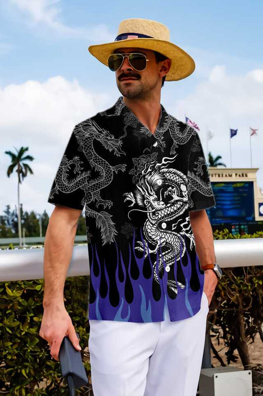 Dragon With Blue Flame Hawaiian Shirt_Hawaiian Shirt Gift, Christmas Gift