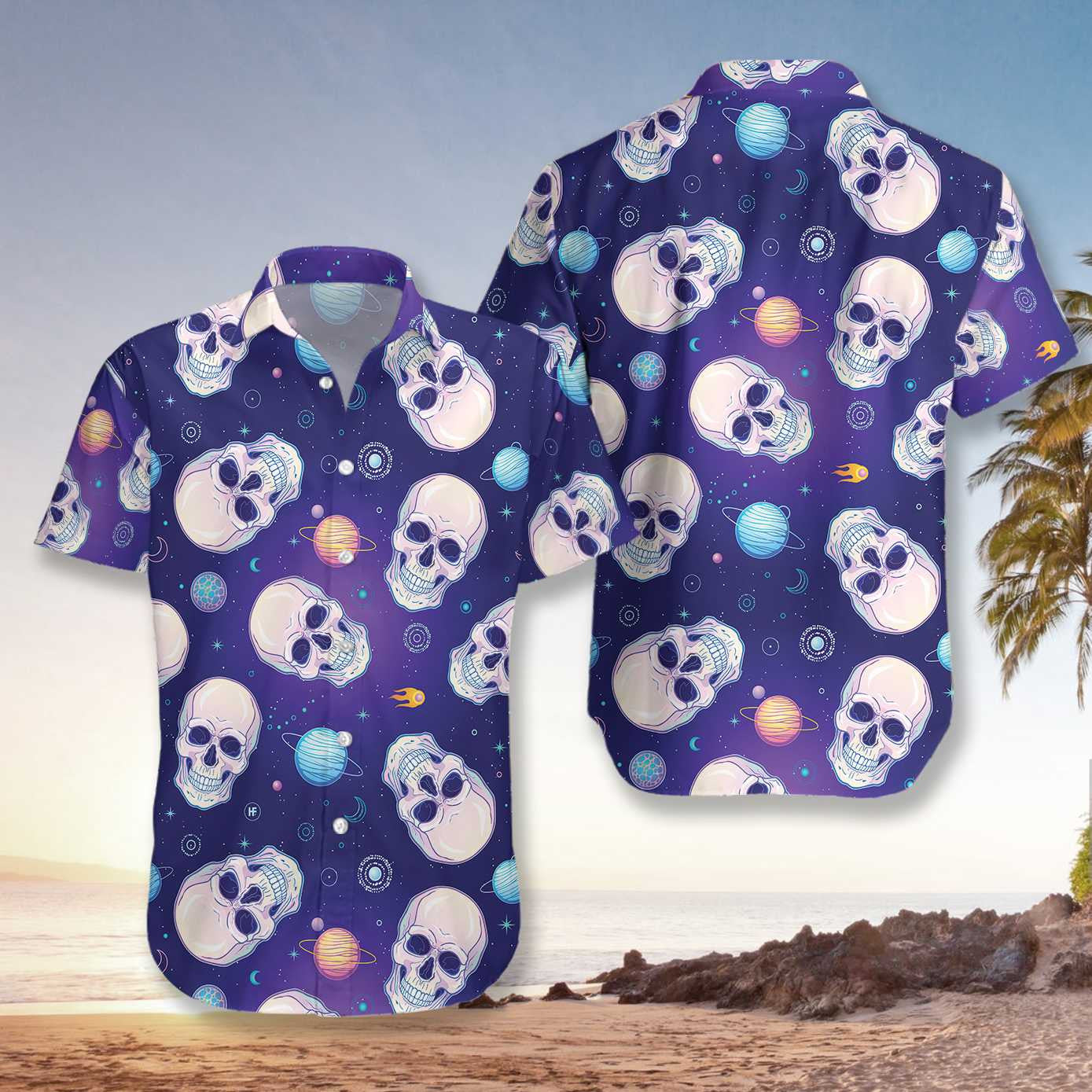 Excellent Skull Planets Outta Space Hawaiian Shirt,Hawaiian Shirt Gift, Christmas Gift