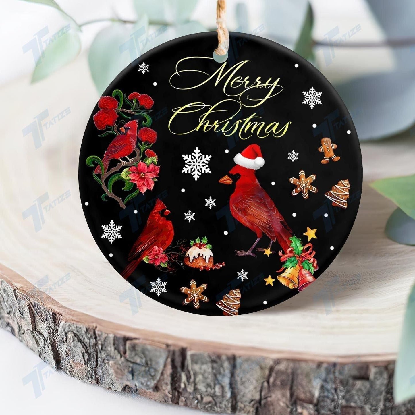 Cardinal Merry Christmas Ornament, Happy Christmas Ornament, Christmas Gift, Christmas Decoration