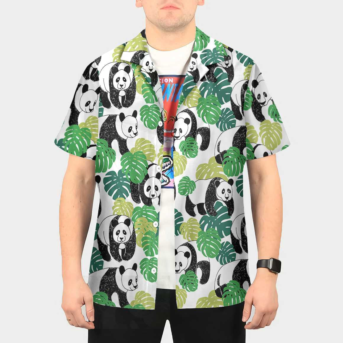 Pretty Animal World Panda Leaves Design Hawaiian Shirt,Hawaiian Shirt Gift, Christmas Gift