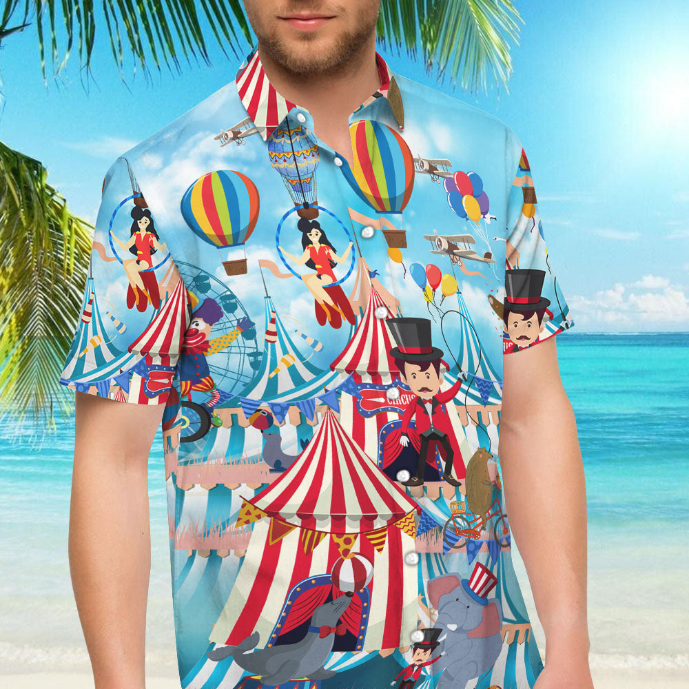 Circus Elephants Unisex Short Sleeve Shirt Vacation Tropical Shirts Best Hawaiian Shirts Hawaiian Shirts For Men_Hawaiian Shirt Gift, Christmas Gift