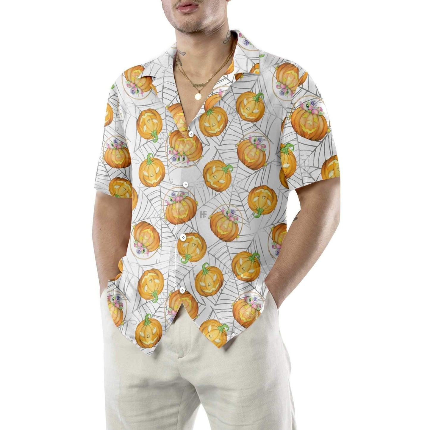 Candy Pumpkin Oíche Shamhna Ar Ghréasán Damhán alla Léine Haváíais Dhrámaíochta, Bronntanas Léine Haváíais, Bronntanas Nollag