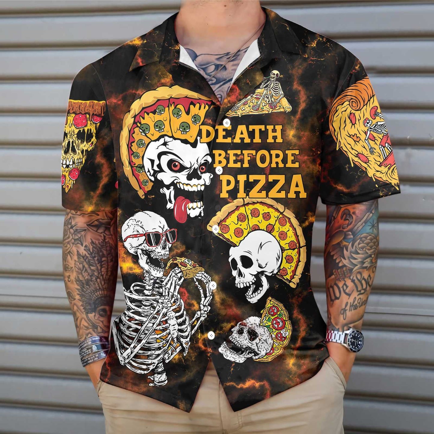 Bás Roimh Pizza Dearadh Rock Léine Haváís, Bronntanas Léine Haváí, Bronntanas Nollag