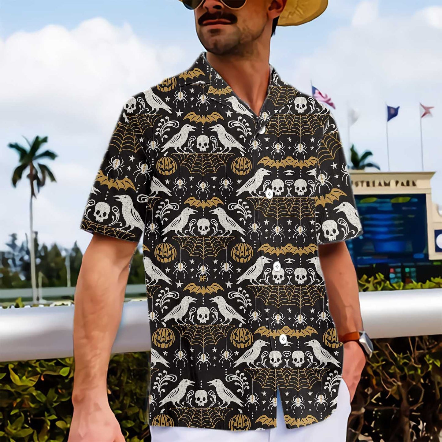 Oíche Shamhna Pumpkin Dubh Agus Gréasán Damhán alla Léine Haváianach drámatúil, Bronntanas Léine Haváíais, Bronntanas Nollag