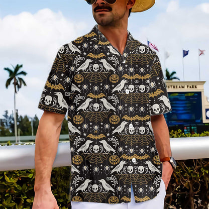 Oíche Shamhna Pumpkin Dubh Agus Gréasán Damhán alla Léine Haváianach drámatúil, Bronntanas Léine Haváíais, Bronntanas Nollag