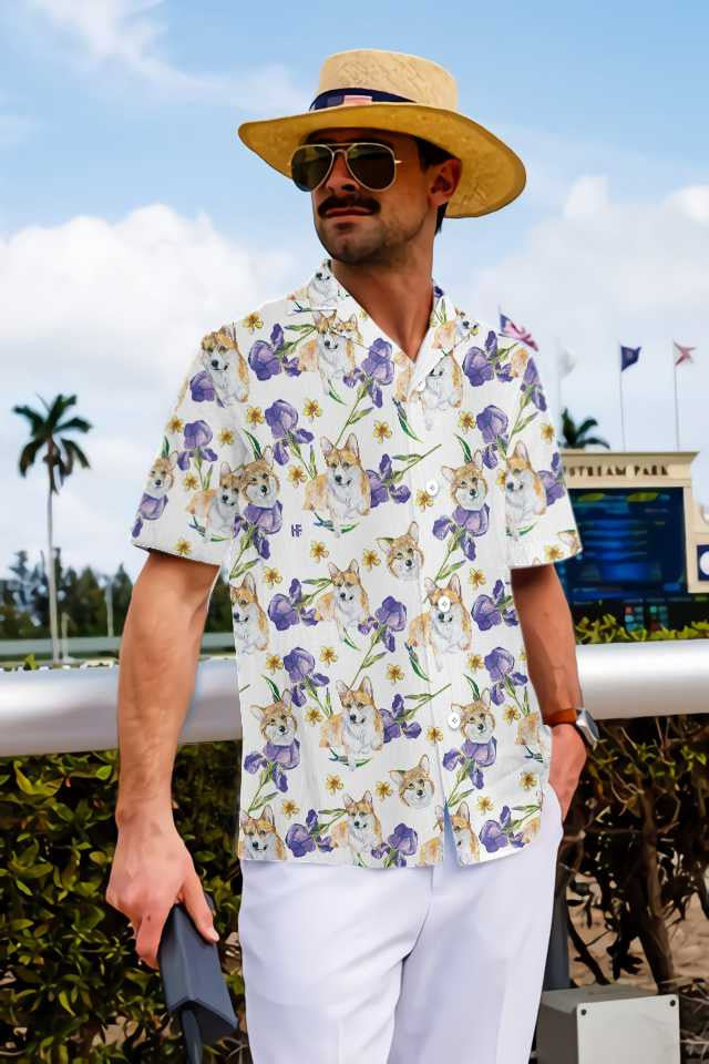 Little Corgi And Flowers Design Hawaiian Shirt, Hawaiian Shirt Gift, Christmas Gift