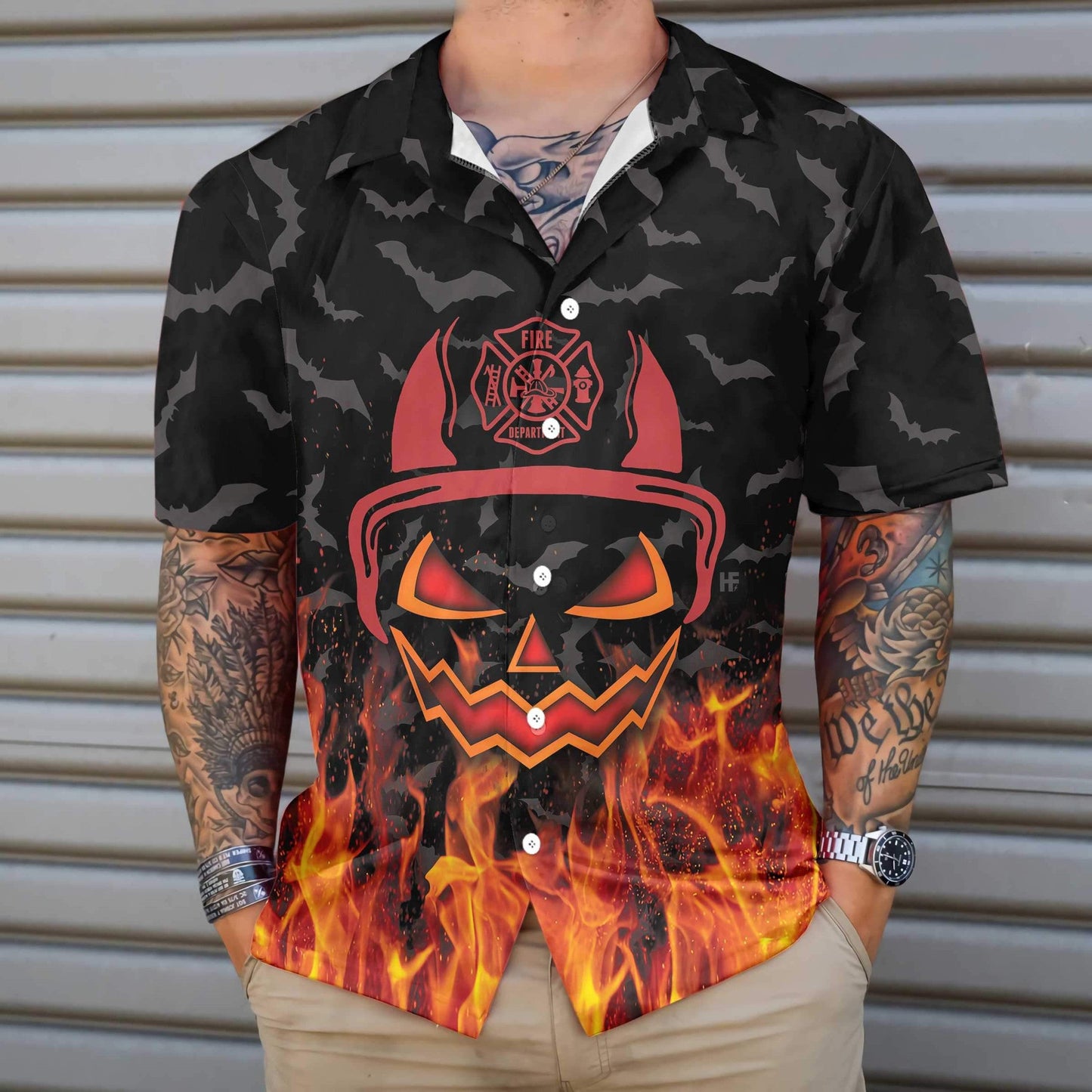 Brave And Strong Halloween Firefighter Design Hawaiian Shirt, Hawaiian For Gift