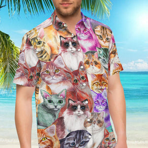 Cat Themed Hawaiian Shirt- Colorful Cats Aloha Hawaiian Shirt - Best Cat Themed Gifts_Hawaiian Shirt Gift, Christmas Gift