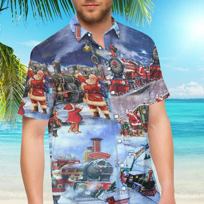 Buy Train To Christmas Hawaiian Shirt- Hawaiian Shirts -Hawaiian Shirt Gift, Christmas Gift