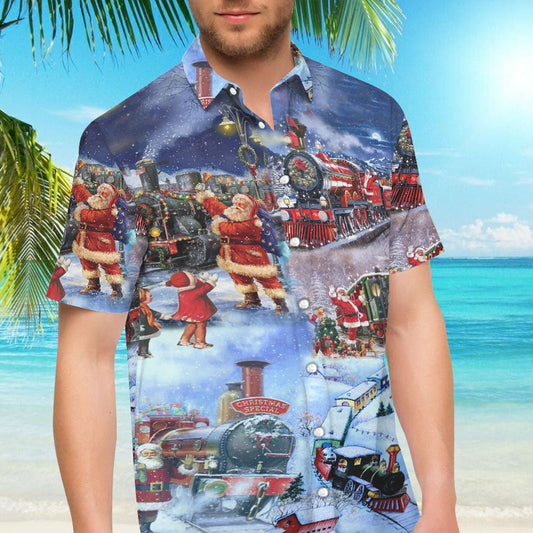 Buy Train To Christmas Hawaiian Shirt- Hawaiian Shirts -Hawaiian Shirt Gift, Christmas Gift