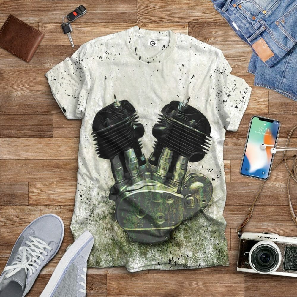 3D HD 1929 1976 Flathead Motorcycle Drag Racing Engine Custom Tshirt Hoodie Apparel