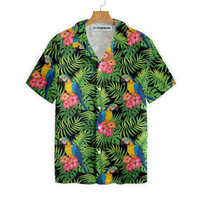 Parrots Séasúr an Earraigh Hibiscus Agus Duilleoga Pailme Léine Haváís, Bronntanas Léine Haváís, Bronntanas Nollag