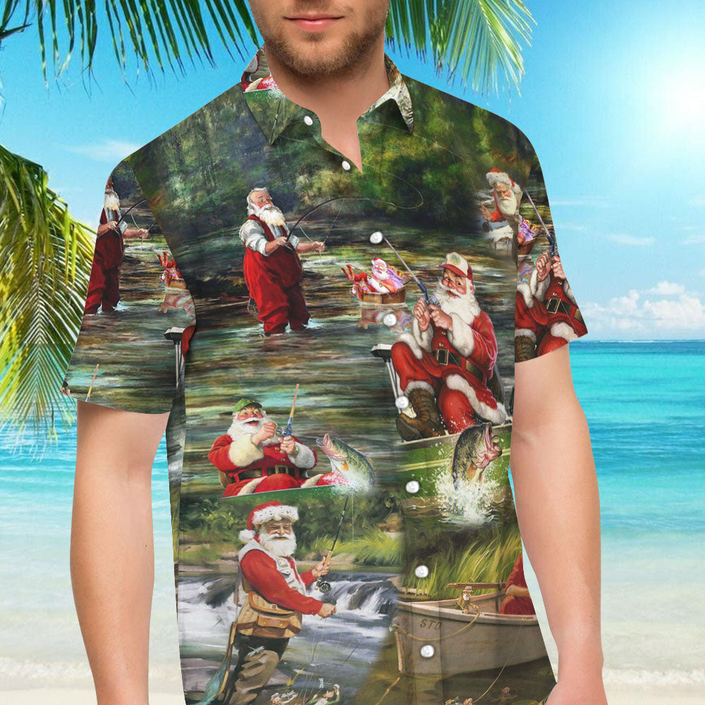 Christmas Santa Hawaiian Shirt - Merry Fishmas And A Happy New Reel Christmas Hawaiian Shirt - Christmas Gift_Hawaiian Shirt Gift, Christmas Gift