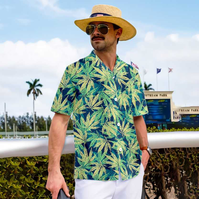 Dark Blue Tropical Marijuana Leaves Design Hawaiian Shirt,Hawaiian Shirt Gift, Christmas Gift
