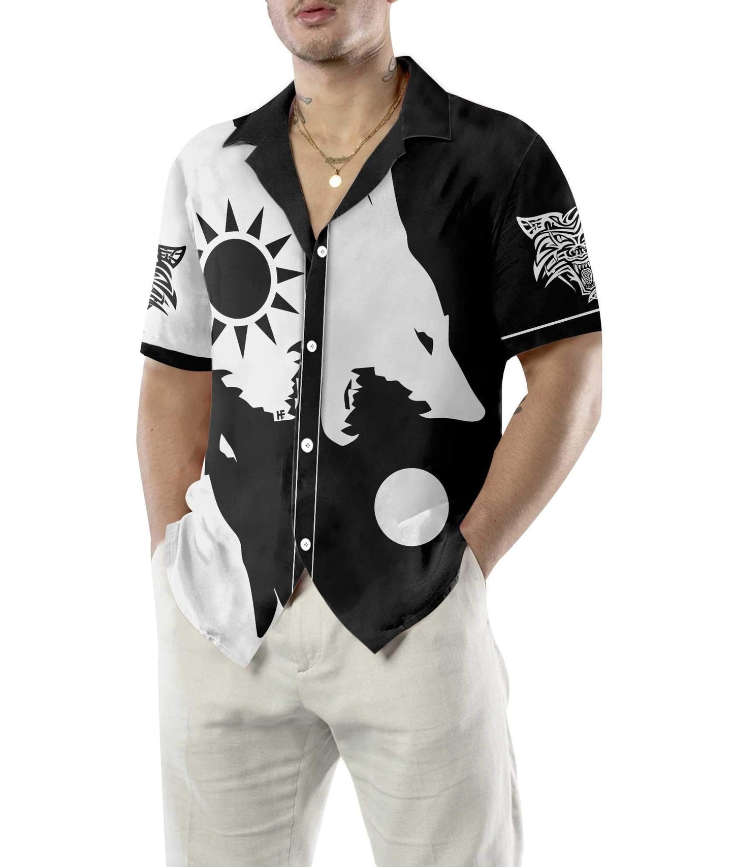 The Sun Day And Night Wolves Hawaiian Shirt,Hawaiian Shirt Gift, Christmas Gift