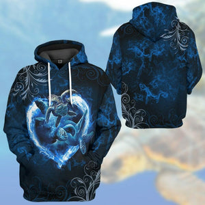 3D Blue Heart Sea Turtle Tshirt Hoodie Apparel