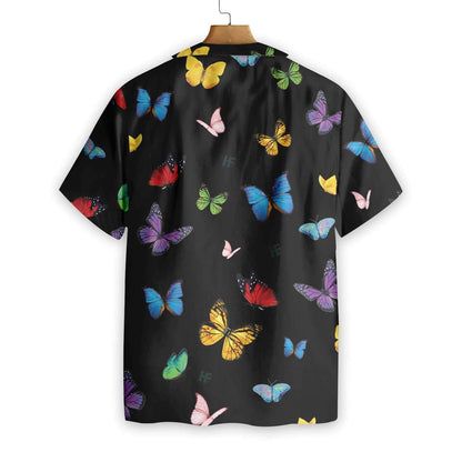 Bright Colored Butterflies Seamless Design Hawaiian Shirt, Hawaiian For Gift