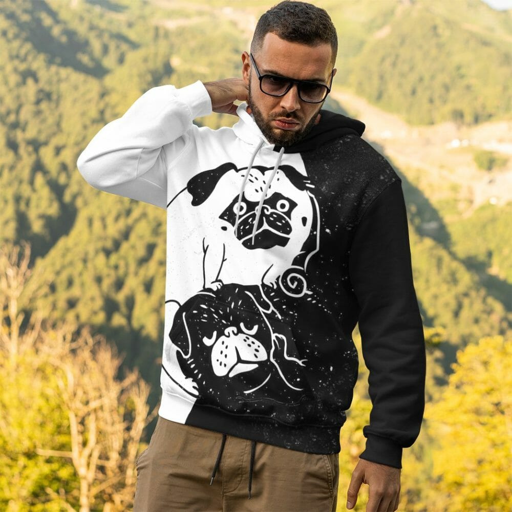 3D Pug Ceann Agus Yang Chustaim Tshirt Éadaí Cochaill