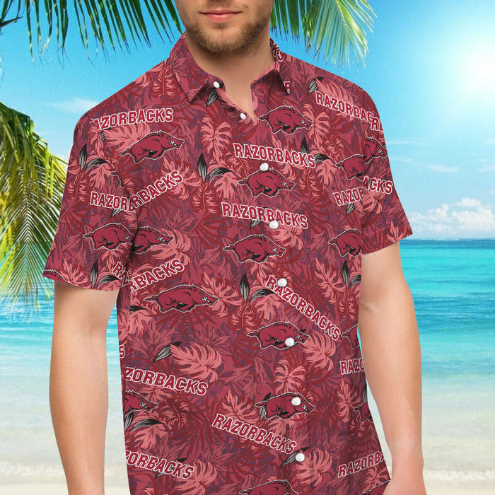 Arkansas Razorbacks Hawaiian Aloha Shirt Hawaiian Shorts Beach Short Shirt, Hawaiian Shirt Gift, Christmas Gift