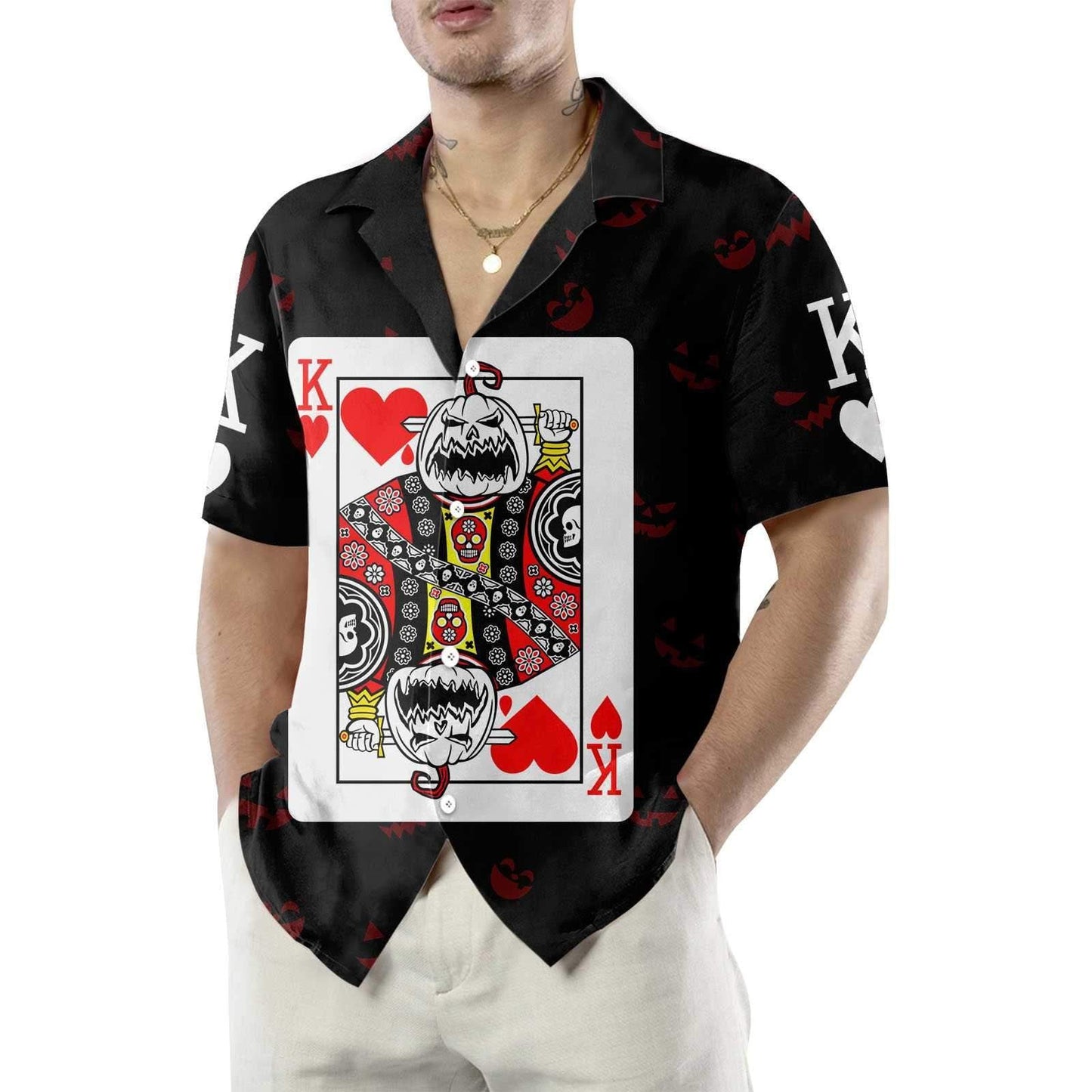 Nice Halloween Pumpkin King Card Hawaiian Shirt ,Hawaiian Shirt Gift, Christmas Gift
