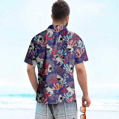 Aquatic Ecosystem Blue Ocean Coral Sharks Hawaiian Shirt,Hawaiian Shirt Gift, Christmas Gift
