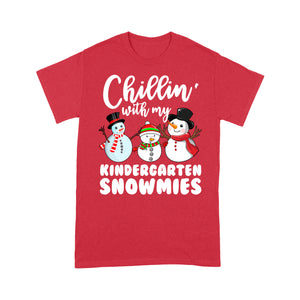 Chillin' With My Kindergarten Snowmies Funny Christmas Tee Shirt Gift For Christmas