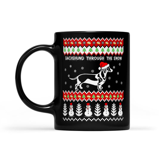 Feisteas Greannmhar na Nollag - Dachshund Through The Snow Black Mug Bronntanais Don Nollaig
