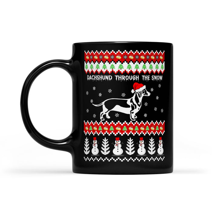 Funny Christmas Outfit - Dachshund Through The Snow  Black Mug Gift For Christmas