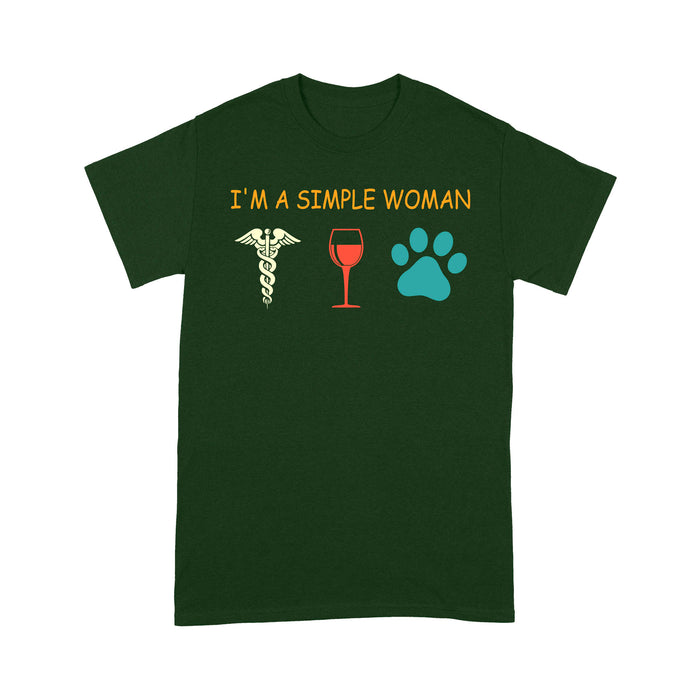 I'm a simple woman Who loves Nurse Wine Dog Cat - Standard T-shirt Tee Shirt Gift For Christmas