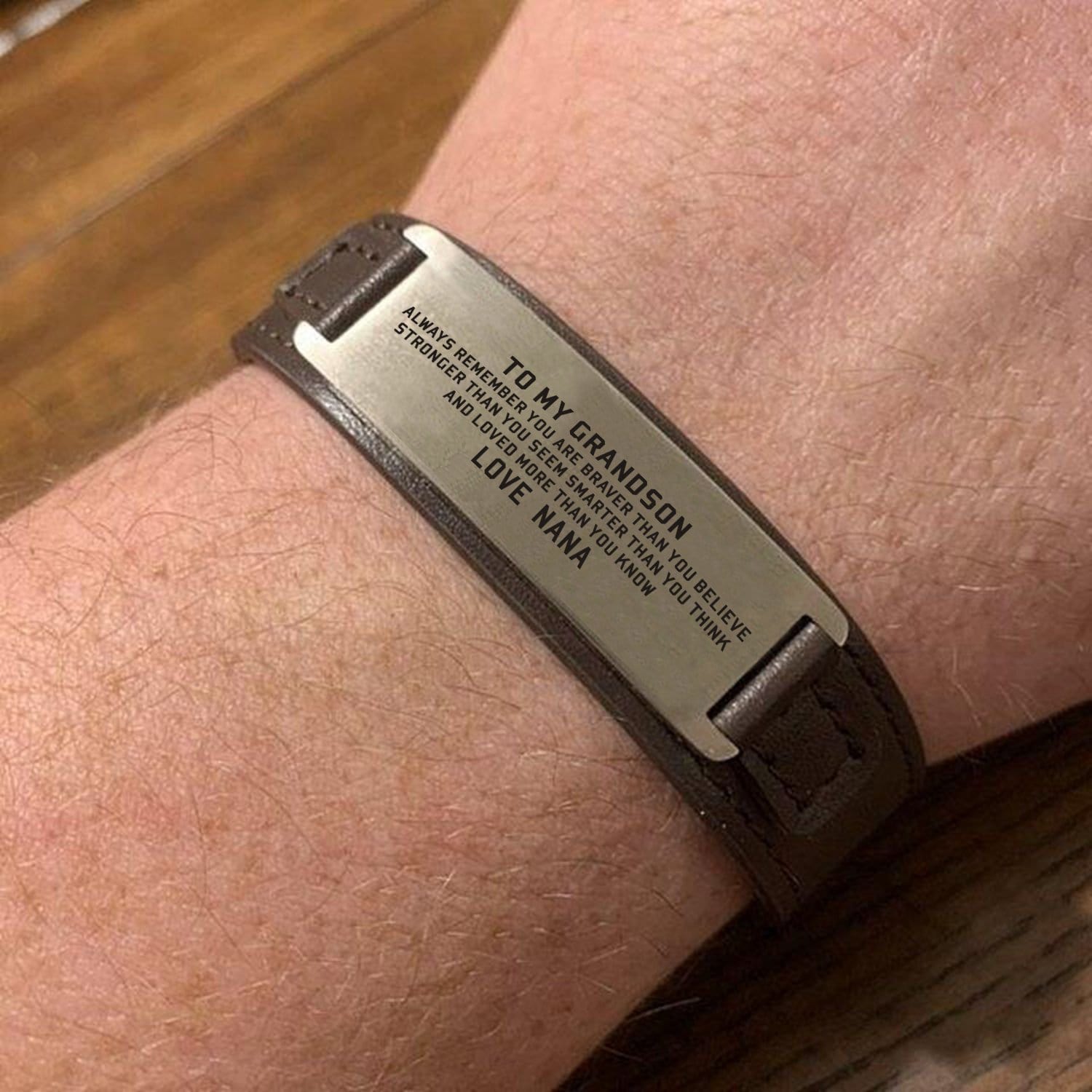 Nana To Grandson - You Are Loved More Men's Leather Bracelet