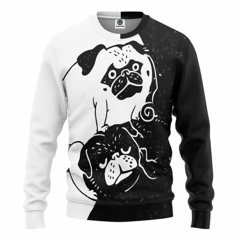 3D Pug Ceann Agus Yang Chustaim Tshirt Éadaí Cochaill