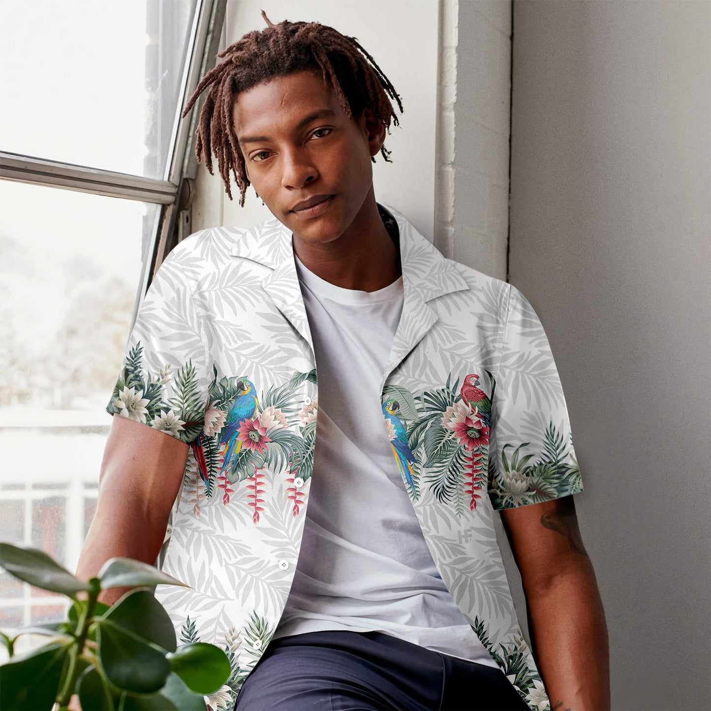 Dearann ​​Lotus Botanical Vintage Agus Parrot Macaw Léine Haváís, Bronntanas Léine Haváíais, Bronntanas Nollag