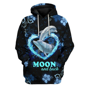 3D Moon And Back Couple Dolphin Tshirt Hoodie Apparel