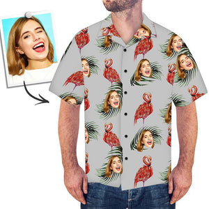 Red Flamingo With Girl Face Custom Photo Hawaiian Shirt, Hawaiian Shirt Gift, Christmas Gift