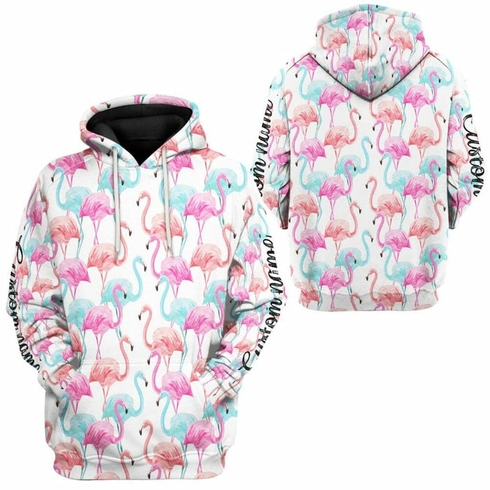 3D Flamingo Pink Blue Water Hoodie Custom Hoodies