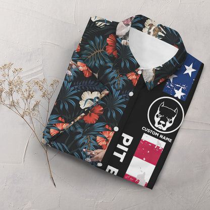 Dog Hawaiian Shirt - Custom Name Pit Bull Terrier American Flag Tropical Hawaiian Shirts - Gift For Summer_Hawaiian Shirt Gift, Christmas Gift