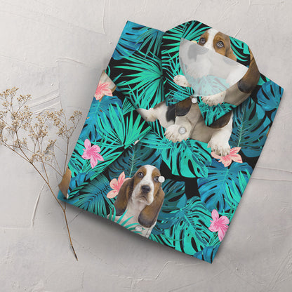 Basset Hound Hawaiian Shirt - Green Tropical Dog Hawaiian Shirt - Unique Gifts From Hawaii ,Hawaiian Shirt Gift, Christmas Gift