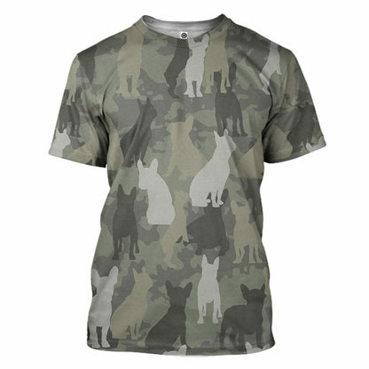 3D Fraincis Bulldog Camo Chustaim Tshirt Éadaí Hoodie
