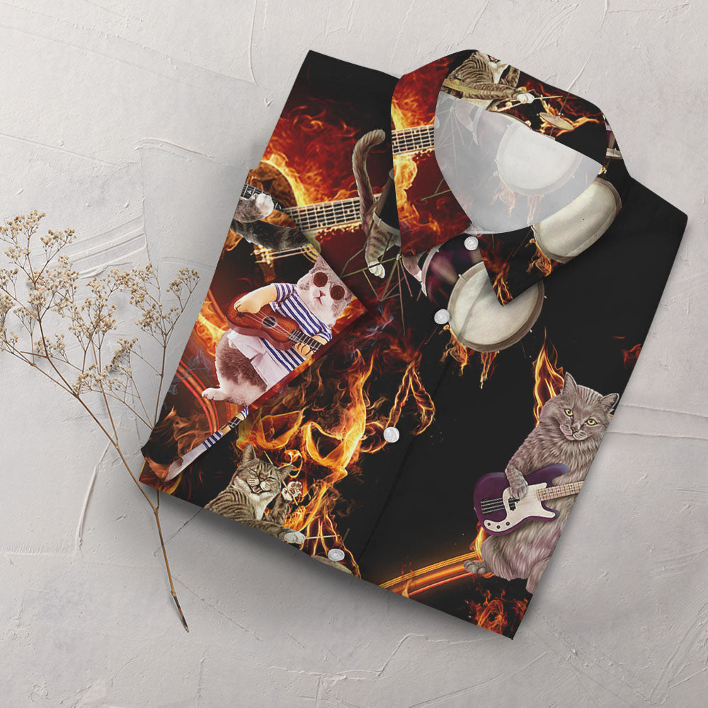 Cat Themed Hawaiian Shirt - Cats Play Musical Instruments Hawaiian Shirt - Good Presents For Cat Lovers_Hawaiian Shirt Gift, Christmas Gift