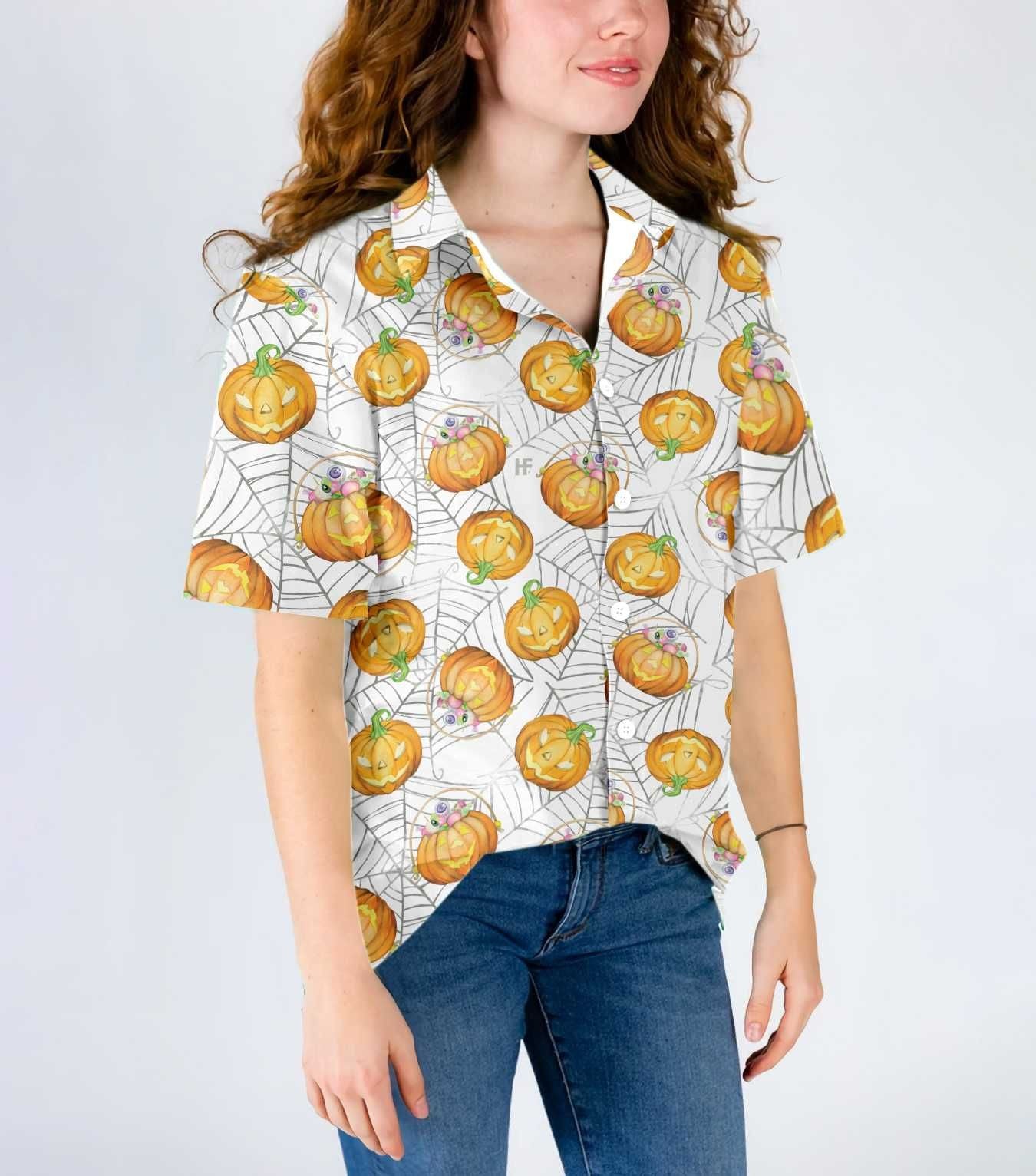 Candy Pumpkin Oíche Shamhna Ar Ghréasán Damhán alla Léine Haváíais Dhrámaíochta, Bronntanas Léine Haváíais, Bronntanas Nollag