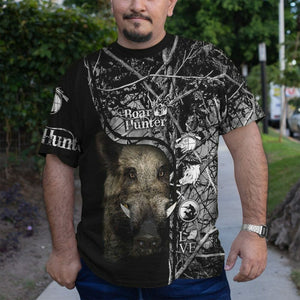 3D Boar Hunter Black Custom Tshirt Hoodie Apparel